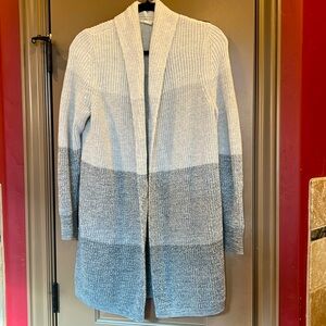 Gap Sz L Open Front Long Gray Colorblock Cardigan